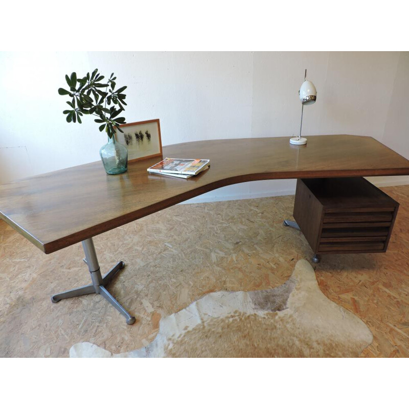 Tecno Milano brown "T96" desk, Osvaldo BORSANI - 1960s