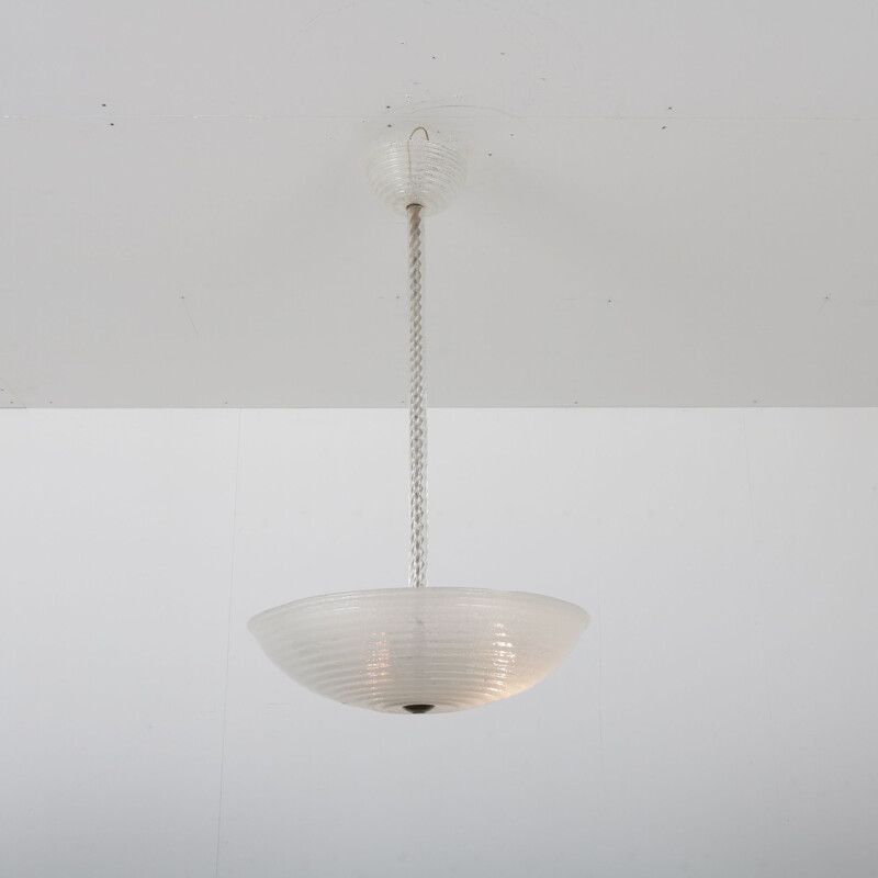 Lámpara de suspensión vintage de cristal de Murano de Ercole Barovier, Italia 1930