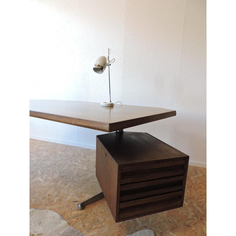 Tecno Milano brown "T96" desk, Osvaldo BORSANI - 1960s