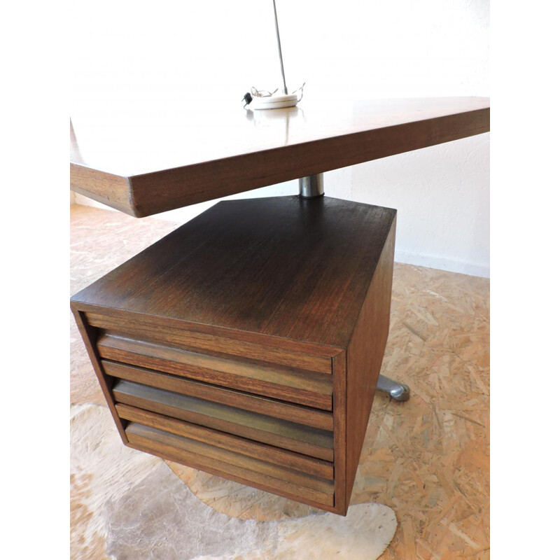 Tecno Milano brown "T96" desk, Osvaldo BORSANI - 1960s