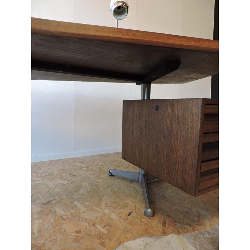 Tecno Milano brown "T96" desk, Osvaldo BORSANI - 1960s