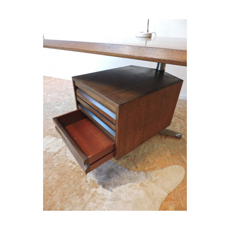 Tecno Milano brown "T96" desk, Osvaldo BORSANI - 1960s