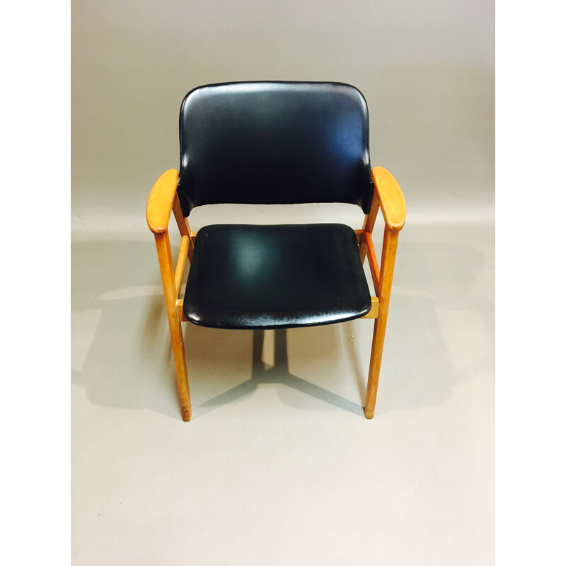 Fauteuil vintage noir design scandinave par  Erick Buck 1960