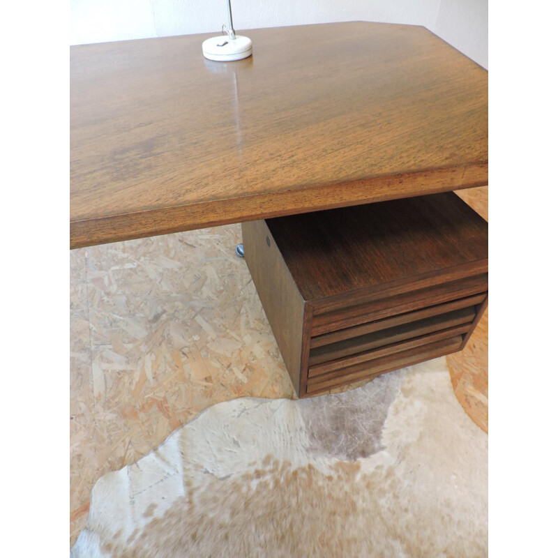 Tecno Milano brown "T96" desk, Osvaldo BORSANI - 1960s