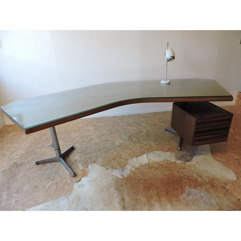 Tecno Milano brown "T96" desk, Osvaldo BORSANI - 1960s