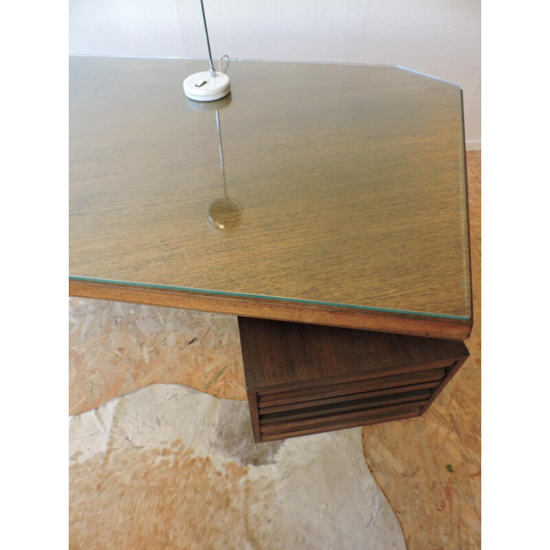 Tecno Milano brown "T96" desk, Osvaldo BORSANI - 1960s