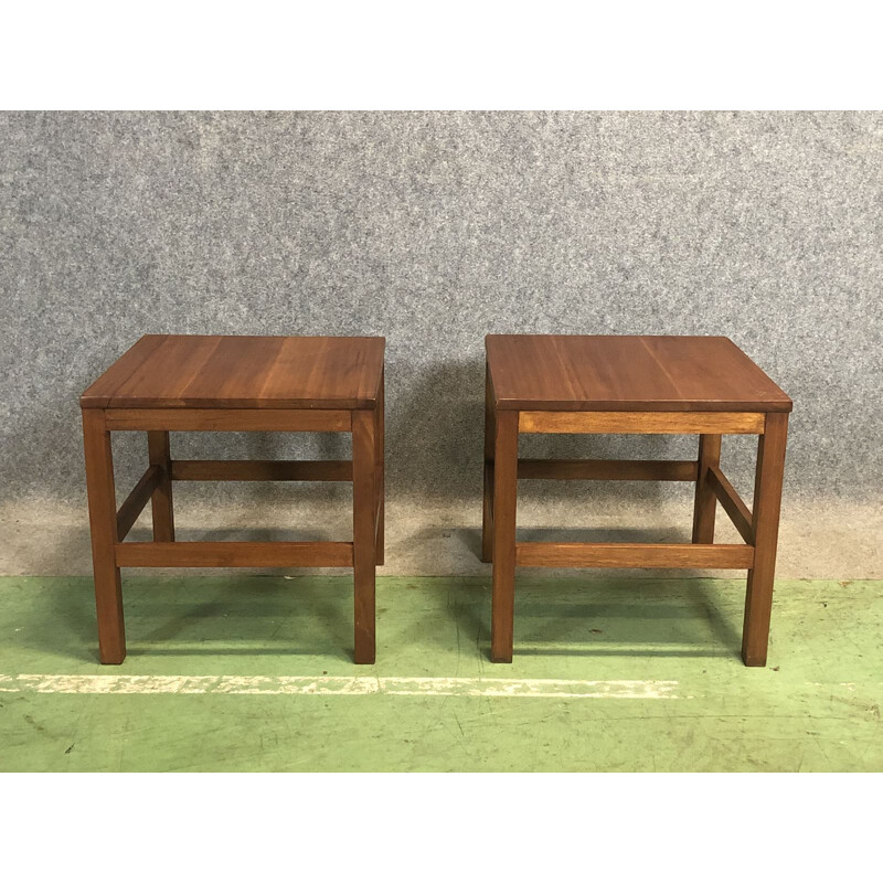 Pair of vintage teak pedestal tables 1970