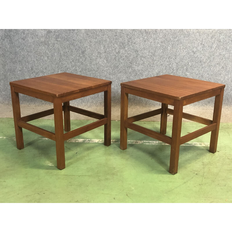 Pair of vintage teak pedestal tables 1970