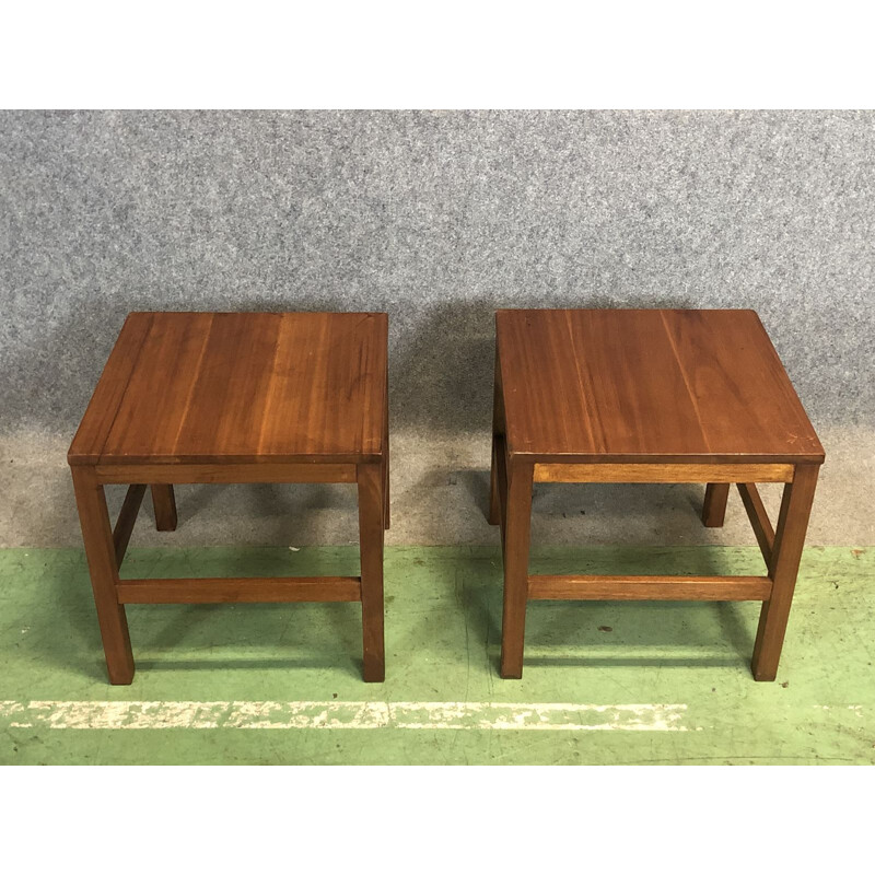 Pair of vintage teak pedestal tables 1970