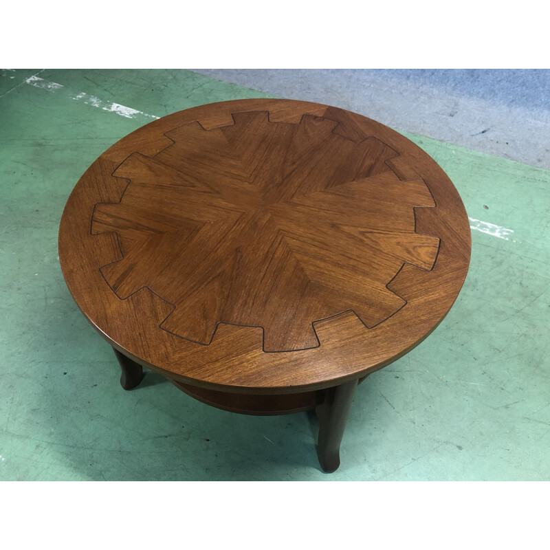 Vintage round coffee table in teak 1970