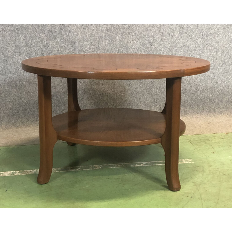 Vintage round coffee table in teak 1970