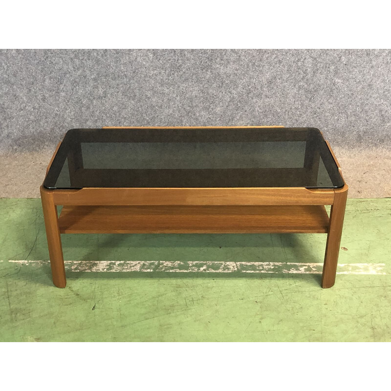 Vintage teak coffee table with glass tray 1970 