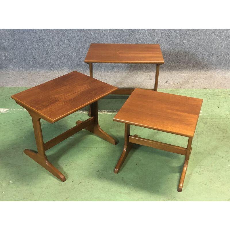 Suite of 3 vintage teak nesting tables 1970 