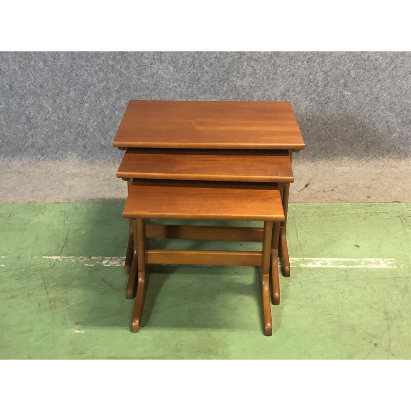 Suite of 3 vintage teak nesting tables 1970 