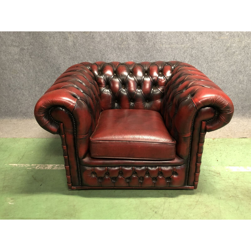 Chesterfield red leather armchair - 70's