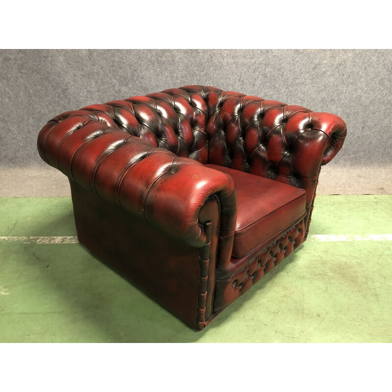 Chesterfield red leather armchair - 70's