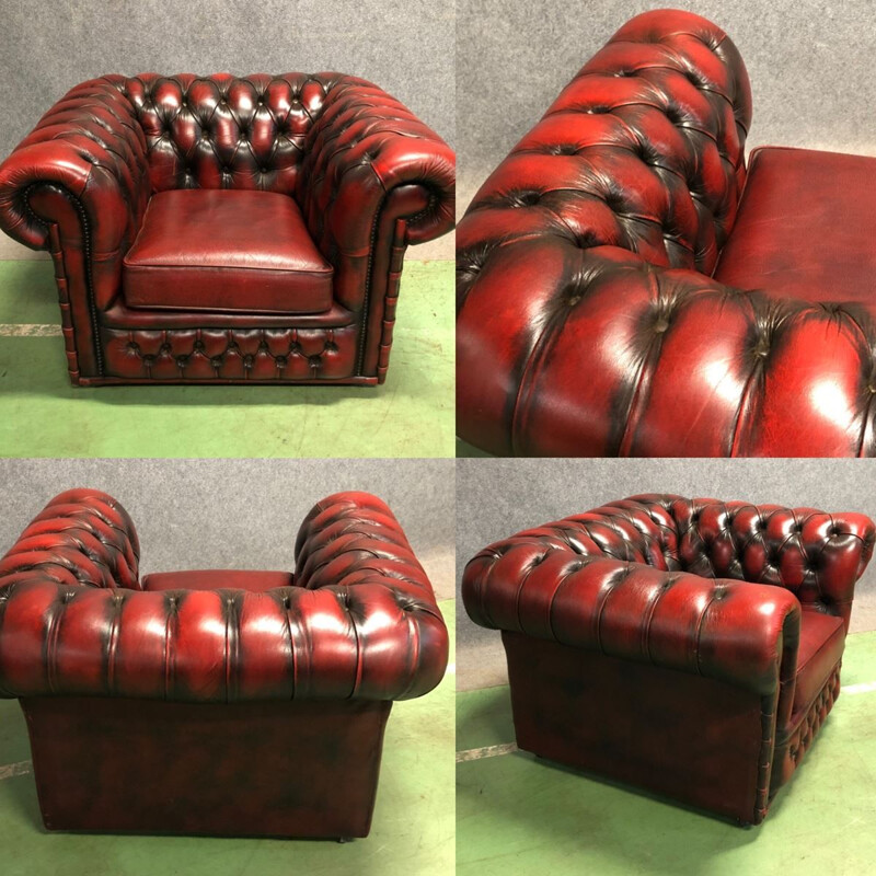 Fauteuil Chesterfield en cuir rouge - années 70