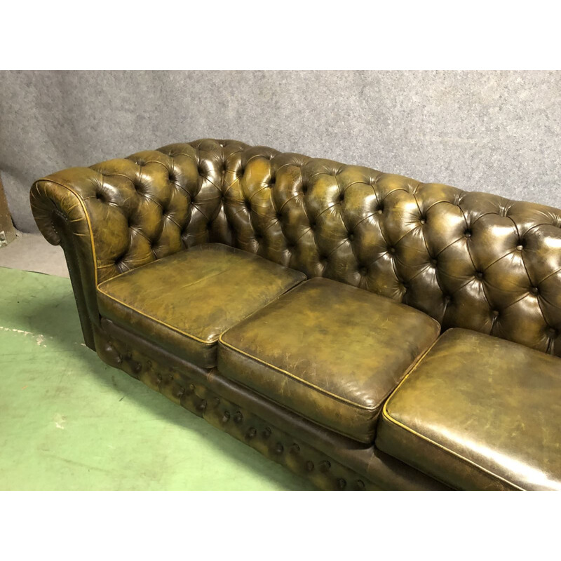 Chesterfield 3-seater leather sofa - 70s