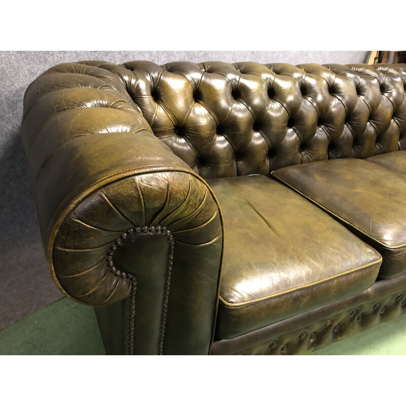 Chesterfield 3-seater leather sofa - 70s