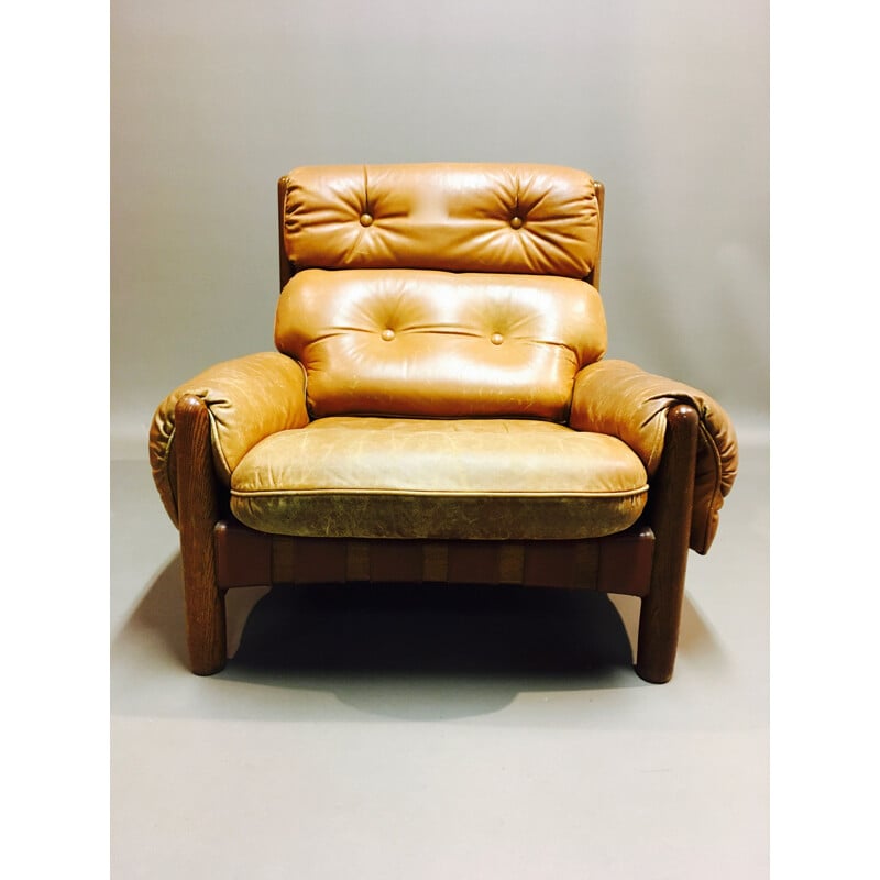 Vintage armchair in yellow leather 1950
