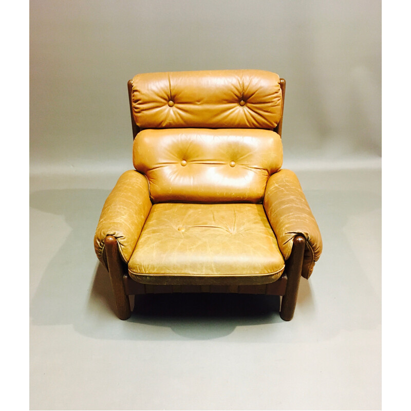 Vintage armchair in yellow leather 1950