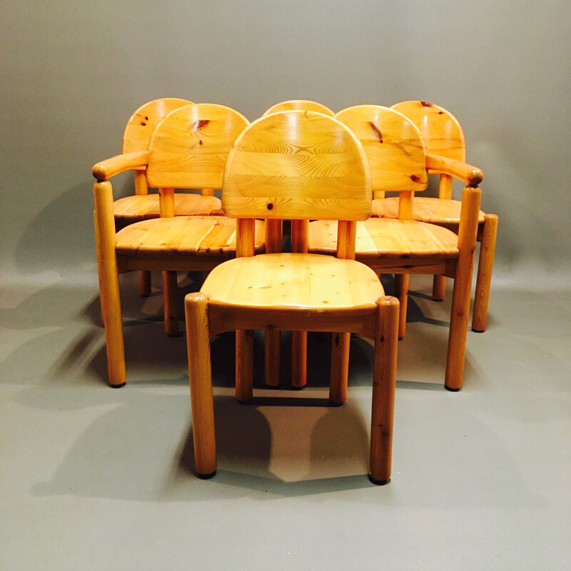 Set of 4 chairs and 2 solid pine armchairs by Rainer Daumiller 1970