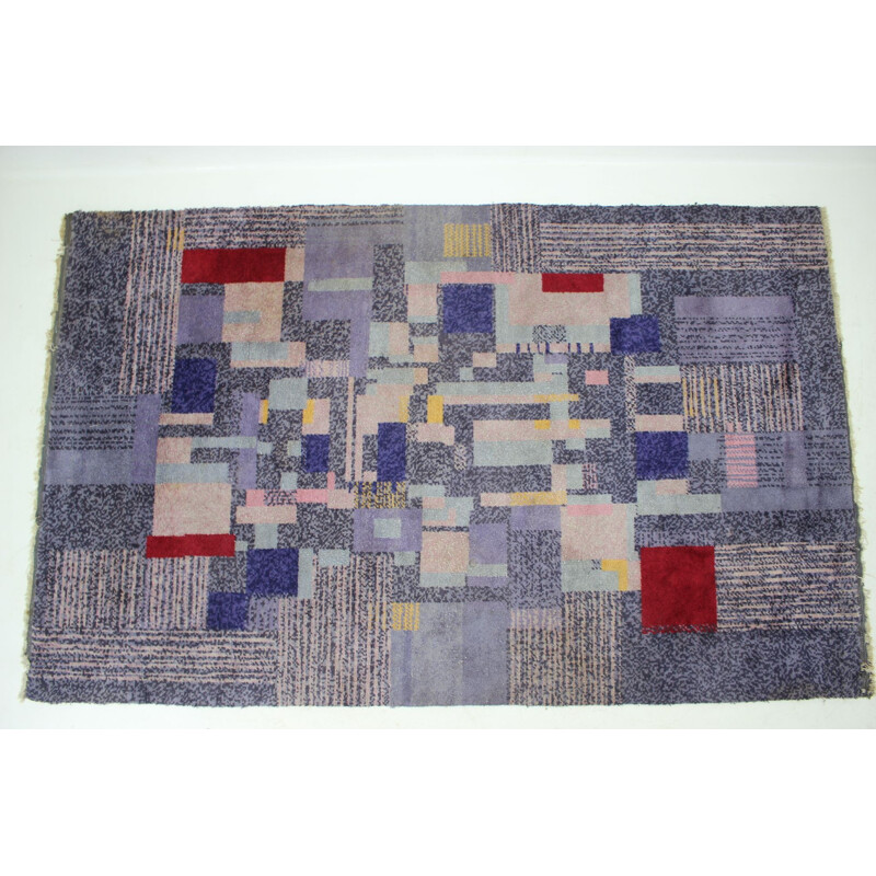 Vintage rug with geometric patterns, Czechoslovakia 1950