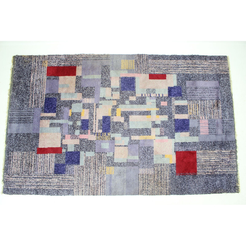 Vintage rug with geometric patterns, Czechoslovakia 1950