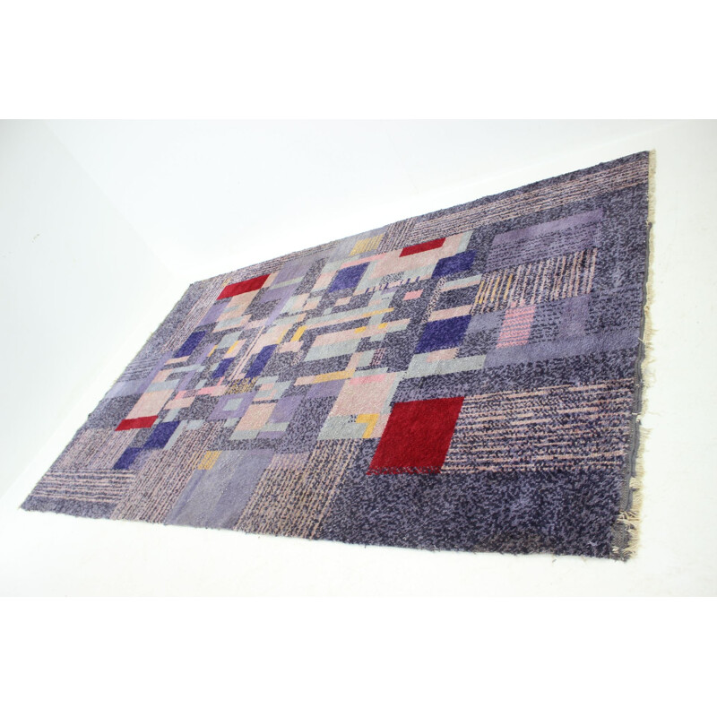 Vintage rug with geometric patterns, Czechoslovakia 1950