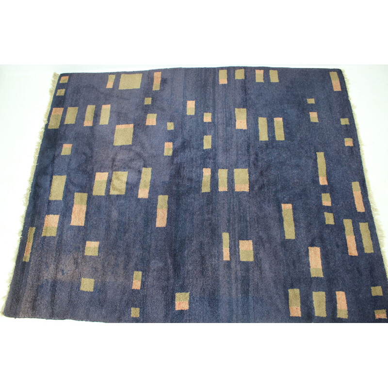 Vintage geometric wool rug, Czechoslovakia 1950