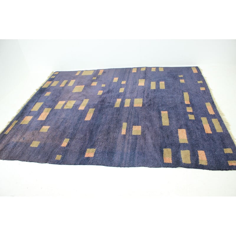 Vintage geometric wool rug, Czechoslovakia 1950