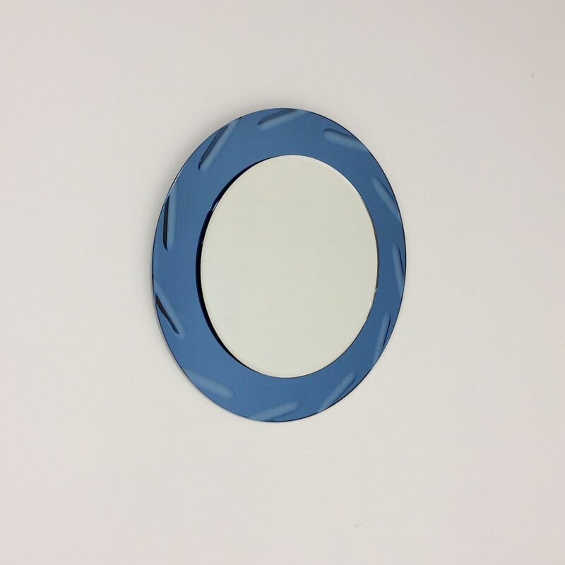 Vintage round cobalt blue round mirror by Cristal Arte, 1960