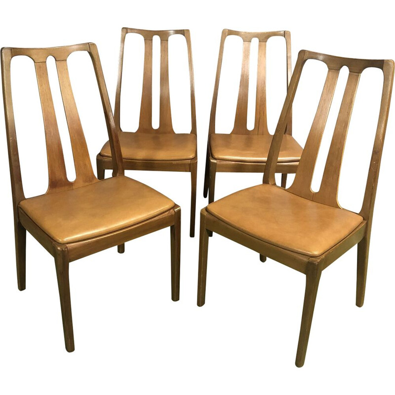 Set of 4 vintage chairs in teak and skai 1970