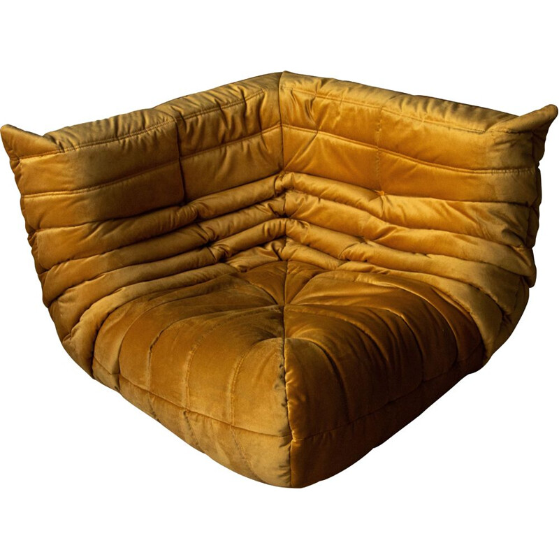 Vintage metal gold "Togo" corner sofa by Michel Ducaroy