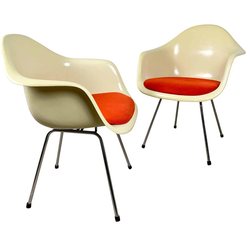 Pair of fiberglass DAX Arm Chairs by Charles & Ray Eames for Herman Miller, 1980s