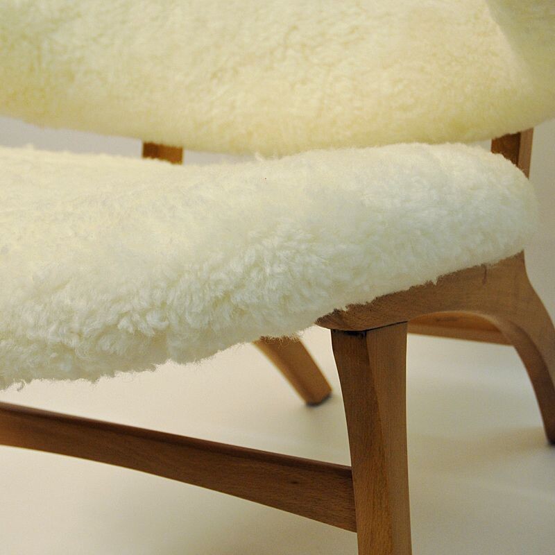 Midcentury pair of Easy chairs in White Sheepskin - Solliden møbler Norway 1950s