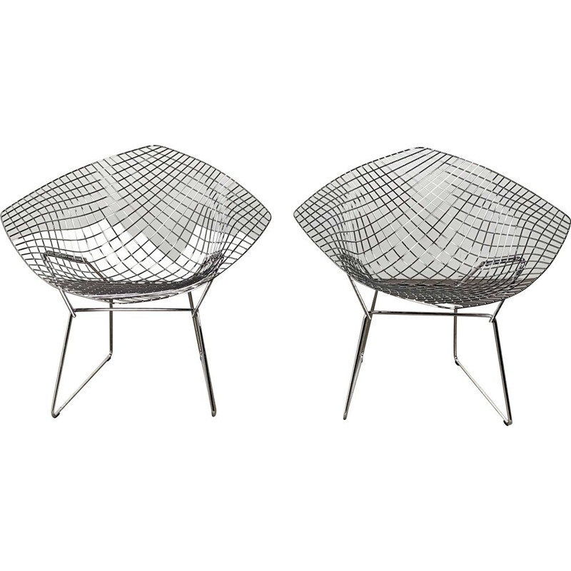 Set of 2 vintage diamond chairs by Harry Bertoia for Knoll 1990