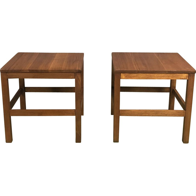Pair of vintage teak pedestal tables 1970