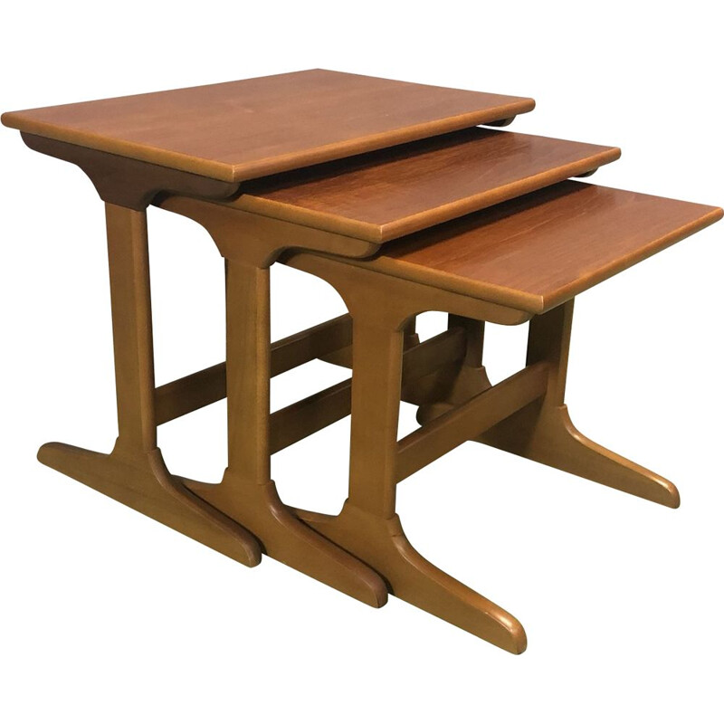 Suite of 3 vintage teak nesting tables 1970 