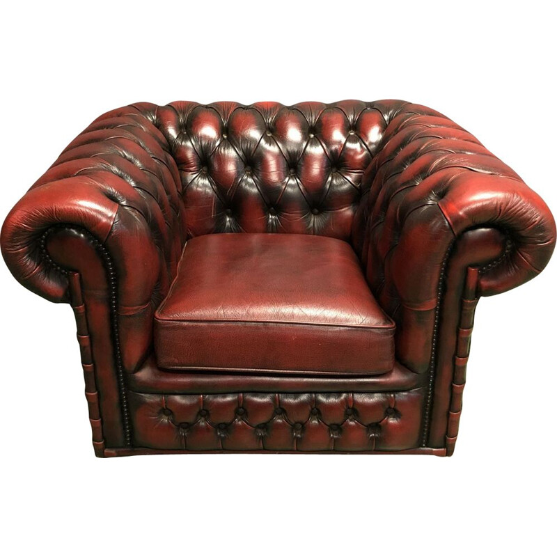 Chesterfield red leather armchair - 70's