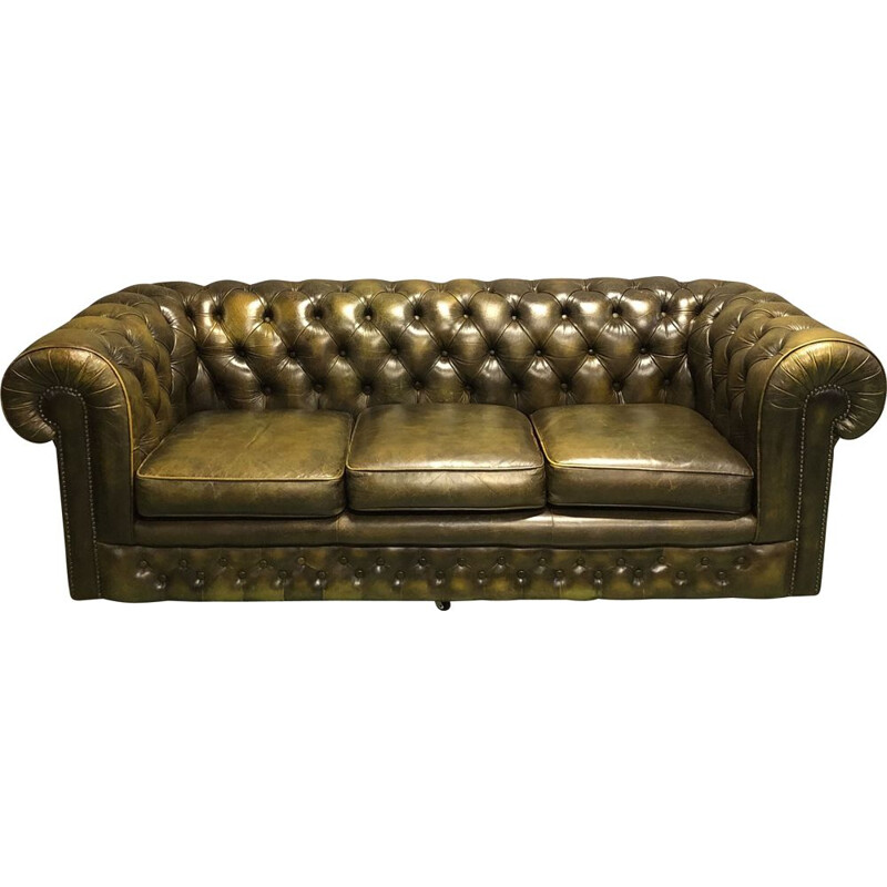 Chesterfield 3-seater leather sofa - 70s