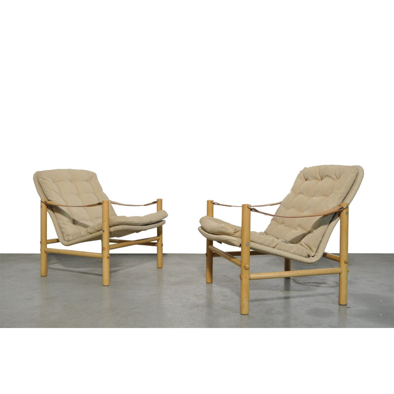 Pair of beechwood vintage armchairs by Bror Boije for DUX, 1960s