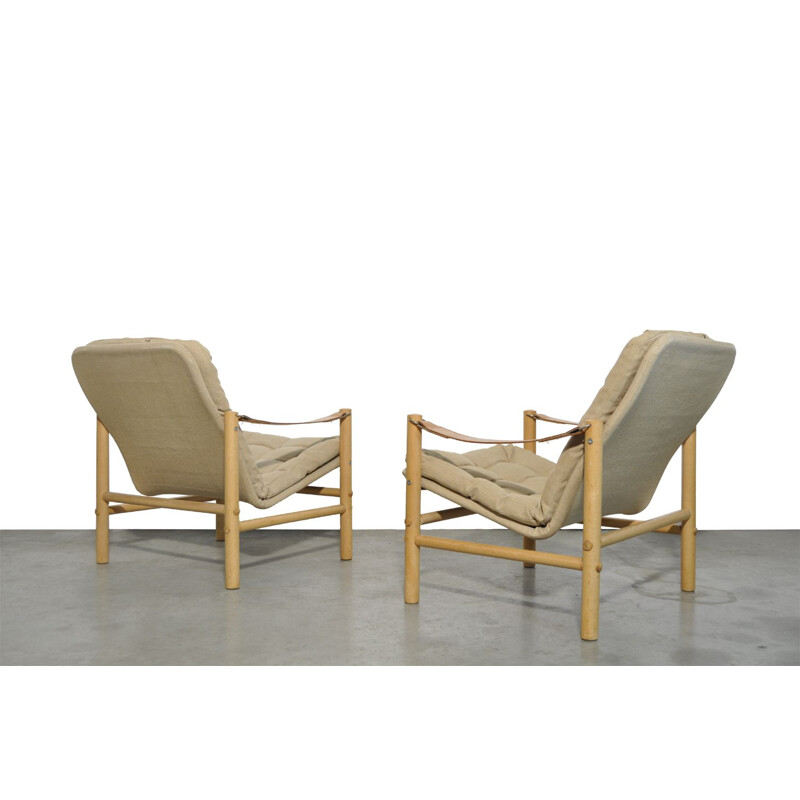 Pair of beechwood vintage armchairs by Bror Boije for DUX, 1960s