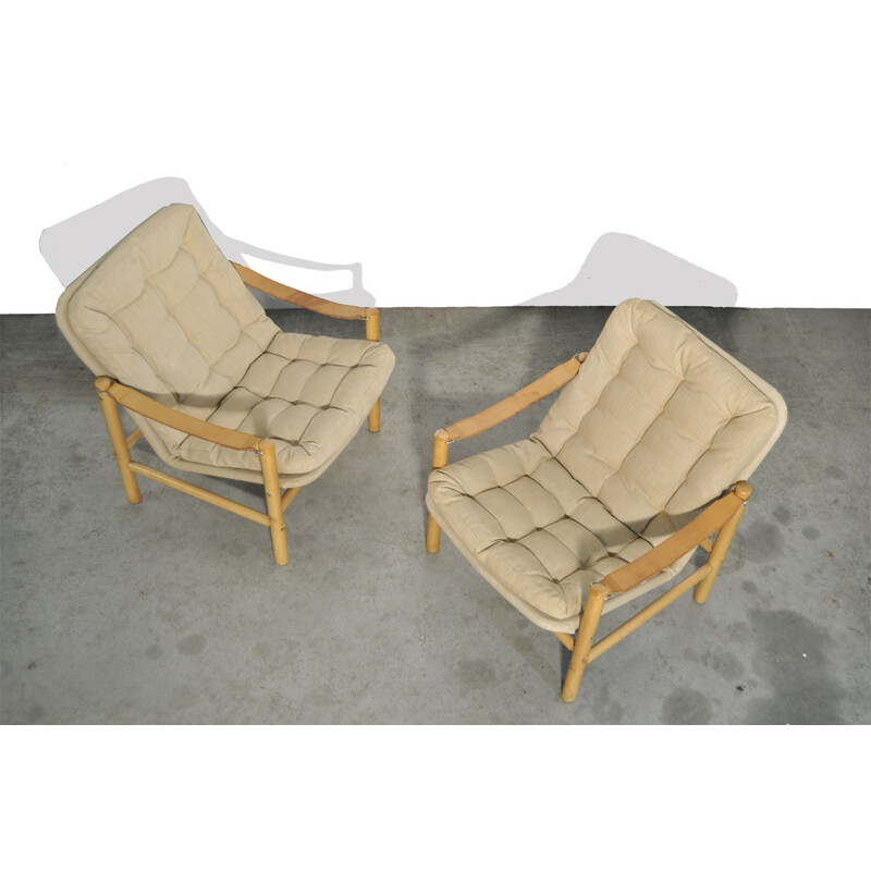 Pair of beechwood vintage armchairs by Bror Boije for DUX, 1960s