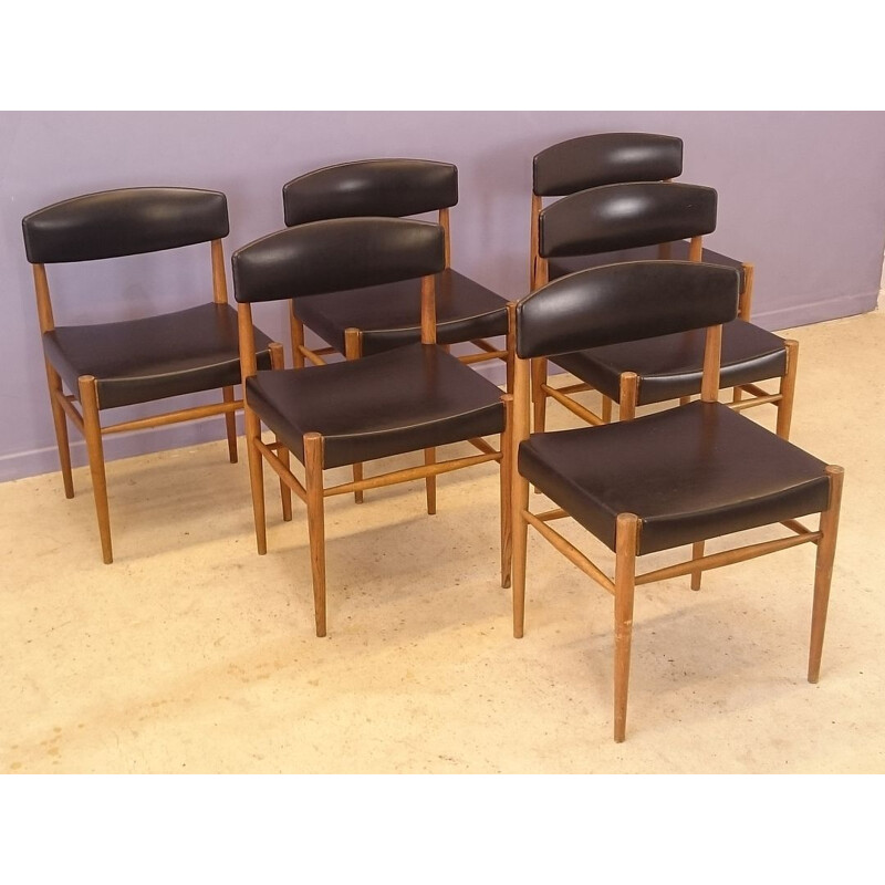Set of 6 Scandinavian vintage beech chairs, 1950