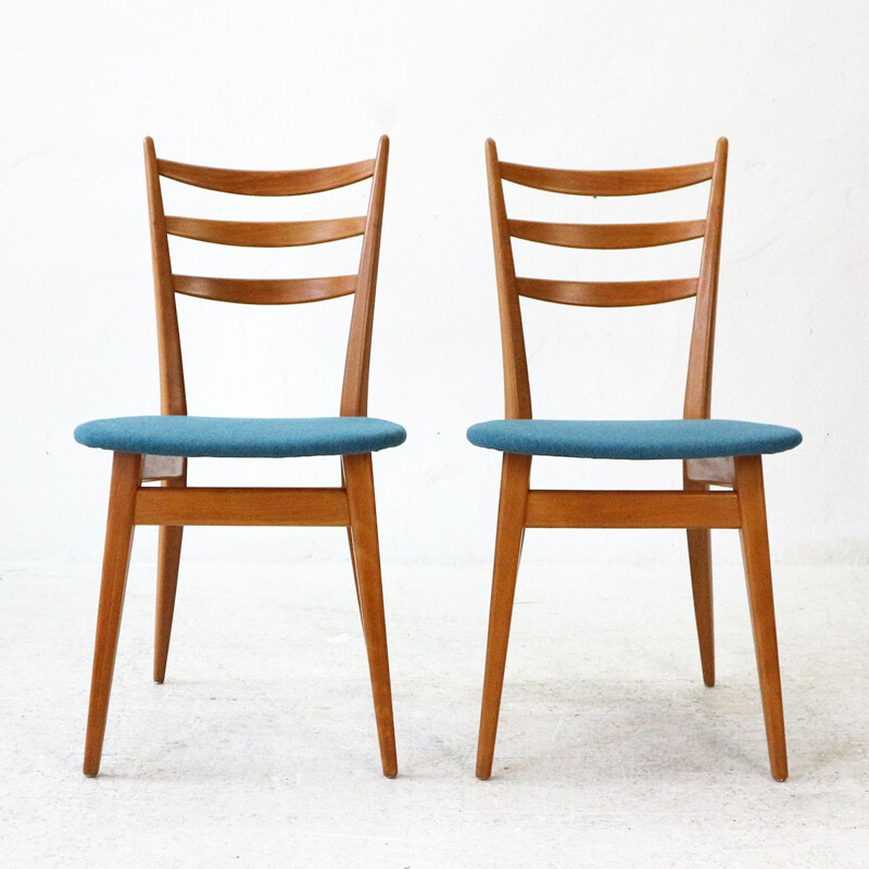 Pair of ’50s Beechwood Dining Chairs, Reupholstered