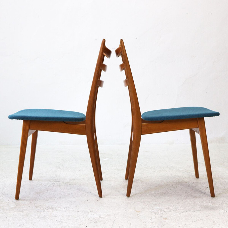 Pair of ’50s Beechwood Dining Chairs, Reupholstered