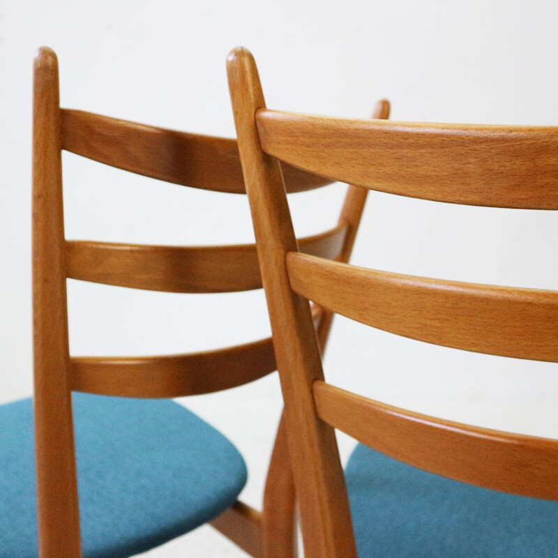 Pair of ’50s Beechwood Dining Chairs, Reupholstered