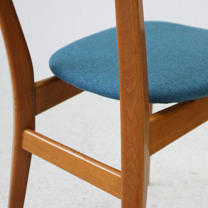 Pair of ’50s Beechwood Dining Chairs, Reupholstered