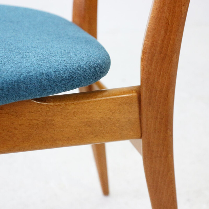 Pair of ’50s Beechwood Dining Chairs, Reupholstered